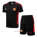 Chandal del Manchester United 2022-2023 Manga Corta Negro - Pantalon Corto