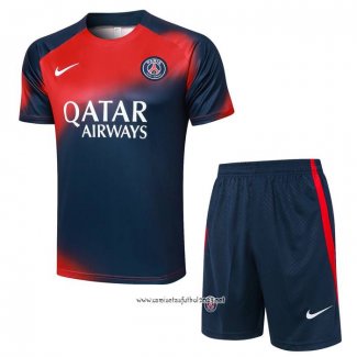 Chandal del Paris Saint-Germain 2023-2024 Manga Corta Rojo y Azul - Pantalon Corto