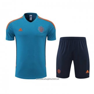 Chandal del Manchester United 2022-2023 Manga Corta Azul - Pantalon Corto