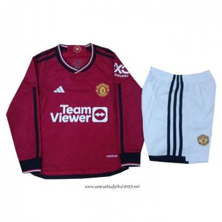 Camiseta 1ª Manchester United 2023-2024 Nino Manga Larga