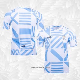 Camiseta Pre Partido del Manchester City 2022 Azul y Blanco