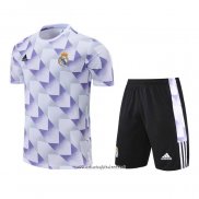 Chandal del Real Madrid 2022-2023 Manga Corta Blanco y Purpura - Pantalon Corto